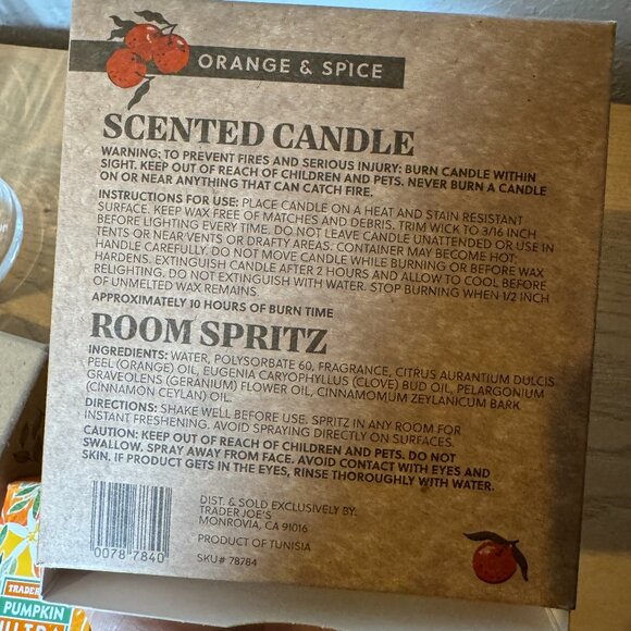 Trader Joe's Orange & Spice Scented Candle & Room Spritz 1 Each 2.82 oz. NWT - Picture 3 of 3